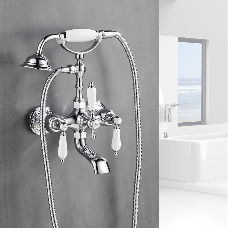 Bathroom Bathtub Faucet Wall Mounted Classical Style Brass