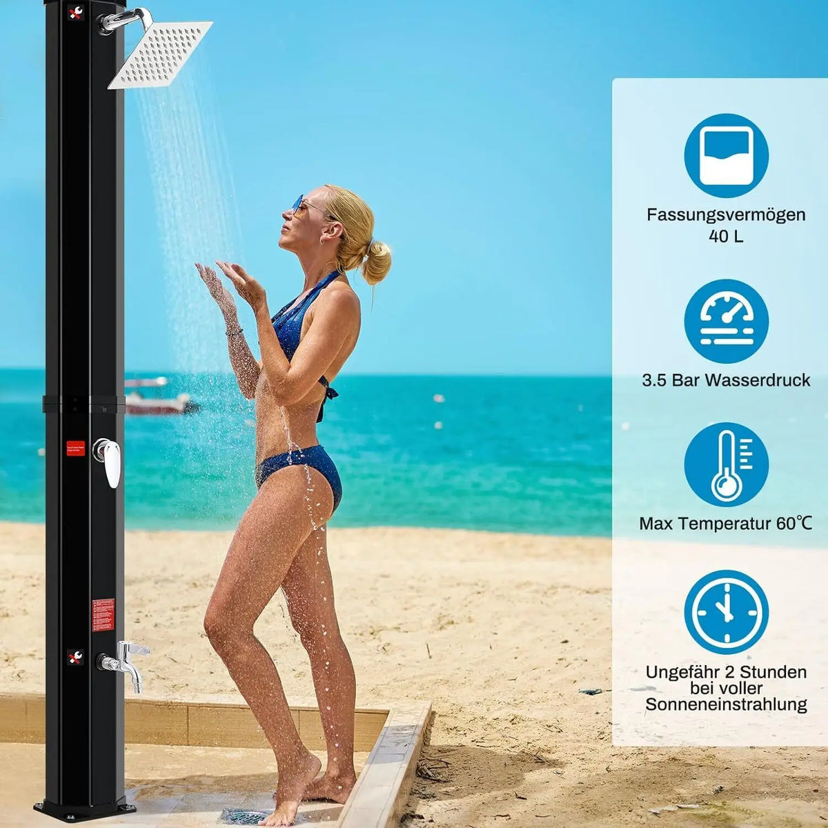 35l/40l/60l Solar Shower Column Panel Garden Beach Waterproof