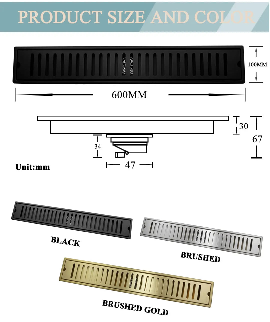 304 Stainless Steel Bathroom Drain Brushed Rose Gold