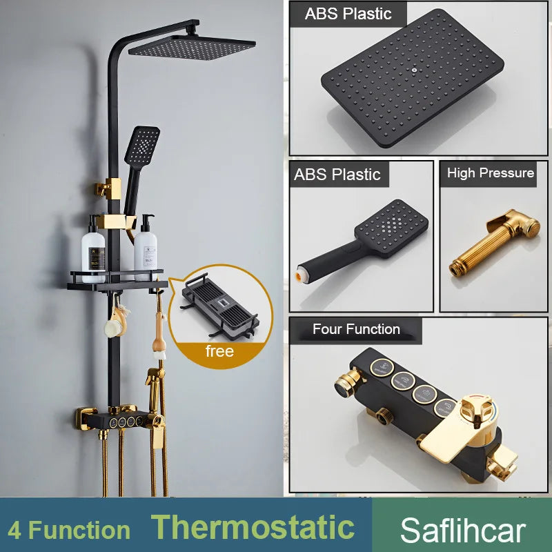 Kemaidi Black Gold Shower Faucet Bathtub 4-Way Mixer
