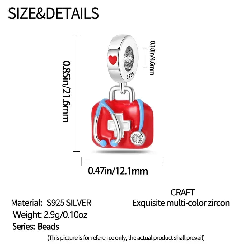 925 Sterling Silver Red Medicine Cabinet Pendant Charms