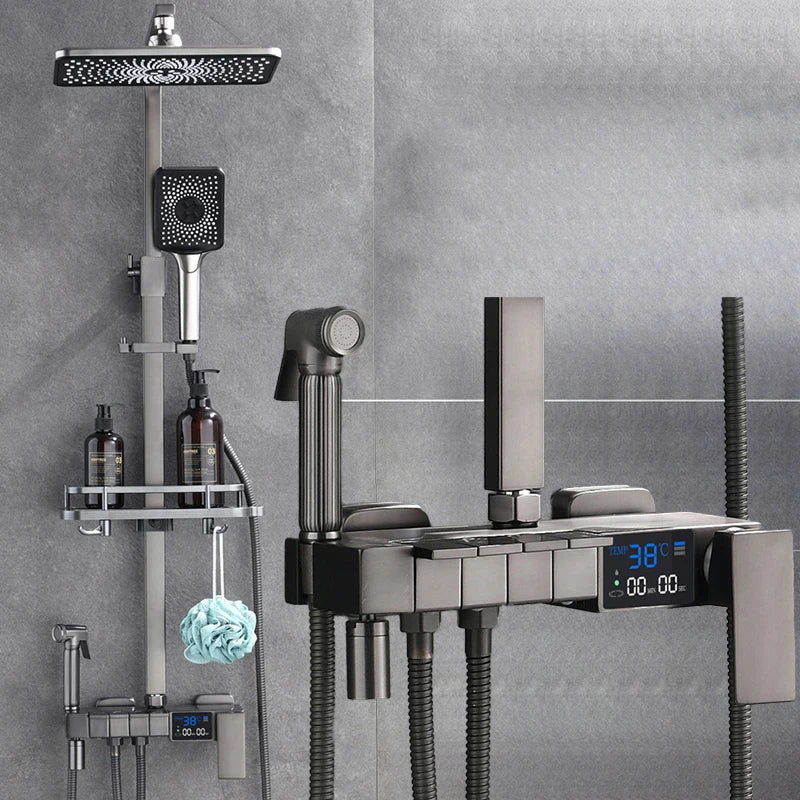 Piano Digital Display Thermostatic Bathroom Shower Cold Brass