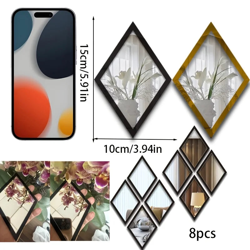 1/8pcs Geometric Rhombic Combined Shape Bathroom Acrylic Wall