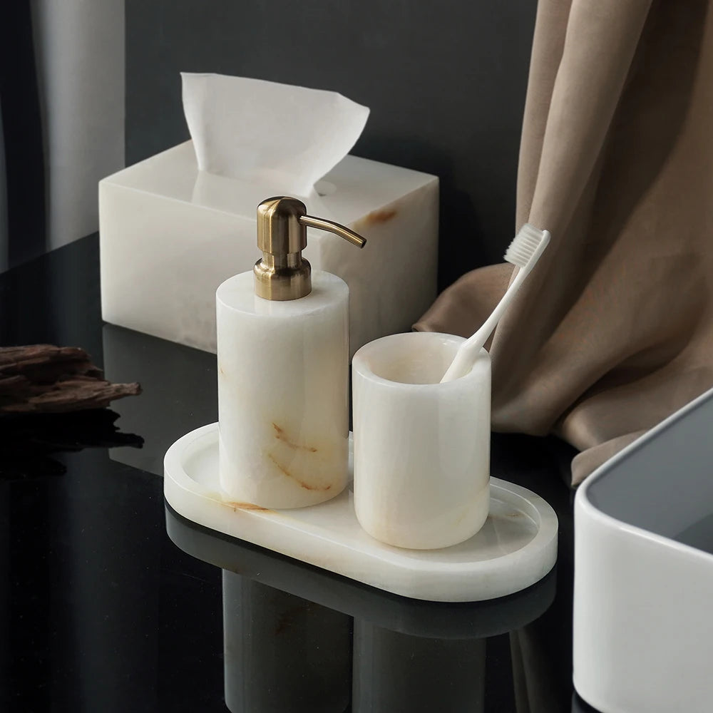 White Onyx Natural Marble Bathroom Elegant Soap Dispenser