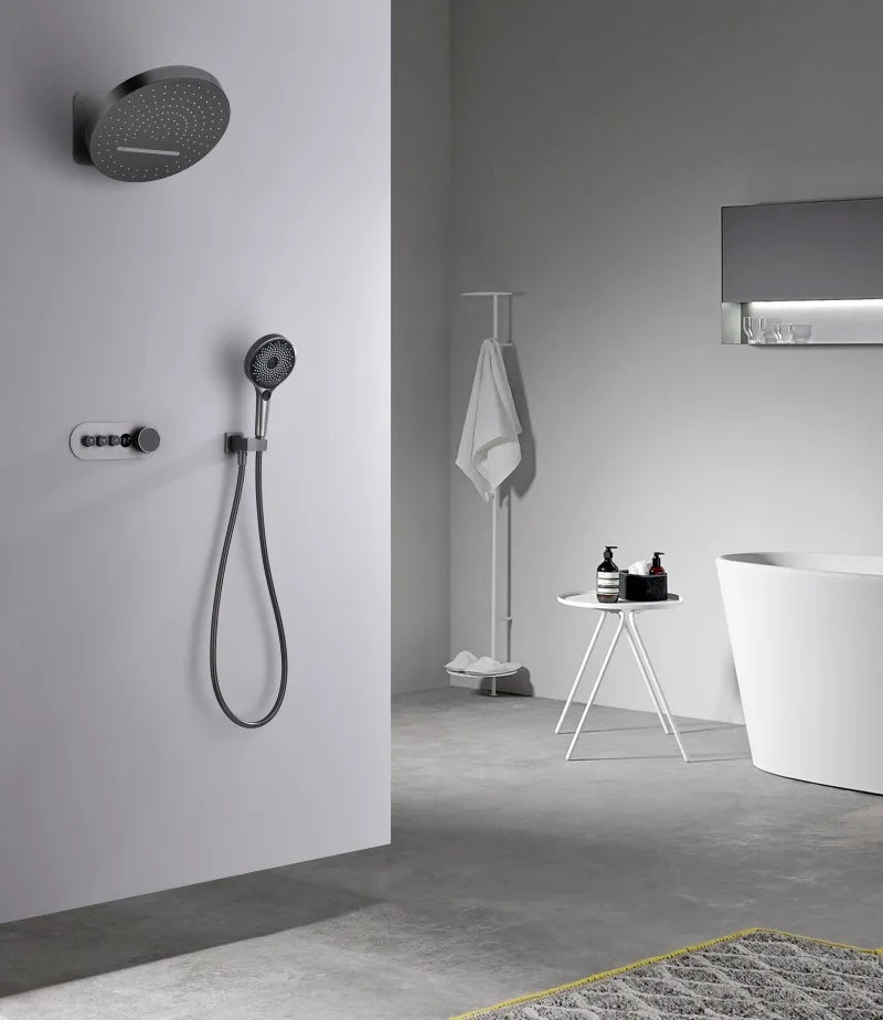 Rainfall Shower Wall Mounted Gray Thermostatic Shower Faucet