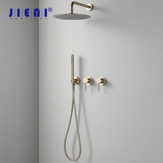 Jieni Rainfall Shower Faucet Brushed Gold Bathroom Shower