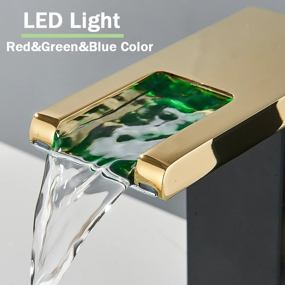 Rozin Led Bathroom Basin Faucet Black Waterfall Sink
