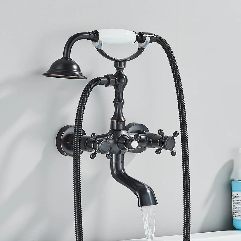 Retro Antique Brass Black Bronze Bathtub Shower Faucets