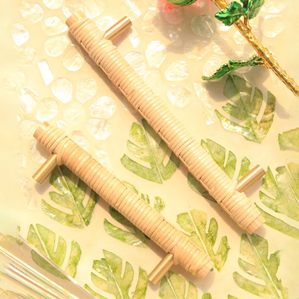 Wooden Rattan Cabinet Door Handles Unique Drawer Pulls