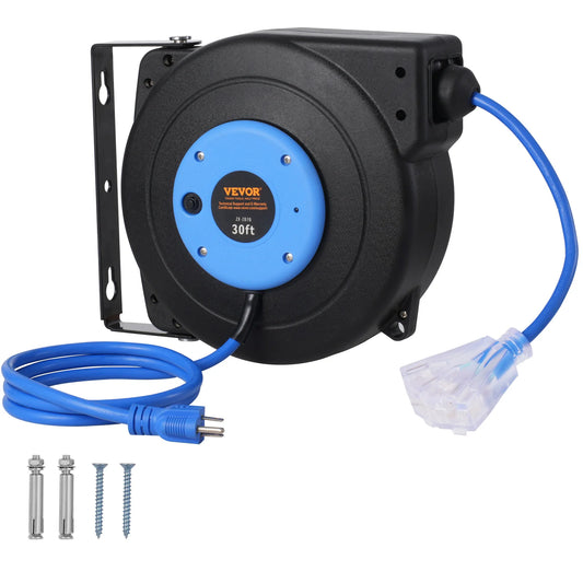Succebuy Retractable Extension Cord Reel 30ft Lighted Triple