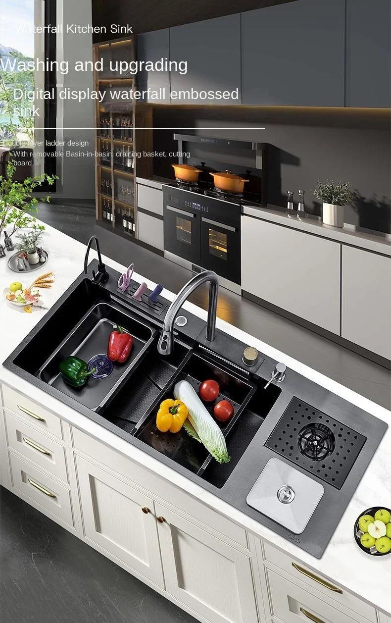 Flying Rainwaterfall Sink Stainless Steel Large Big Garbage