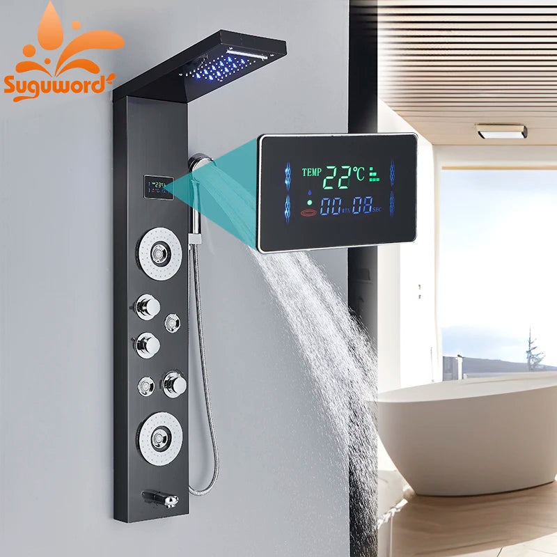 Led Shower Panel Faucet Rainfall Headshower Spa Massage