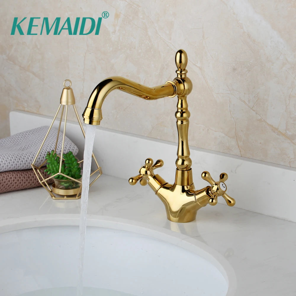 Kemaidi Golden Bathroom Basin Sink Faucet 360 Swivel