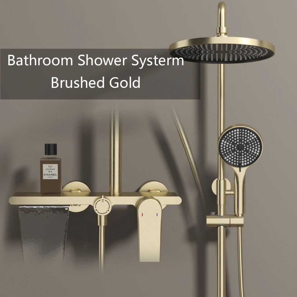 Kemaidi Brushed Gold Shower System Bathroom Shower Faucet