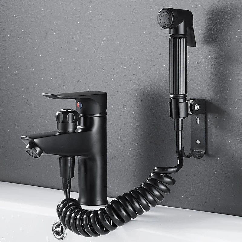 Brass Bathroom Basin Faucet Black Handle Tap Sink