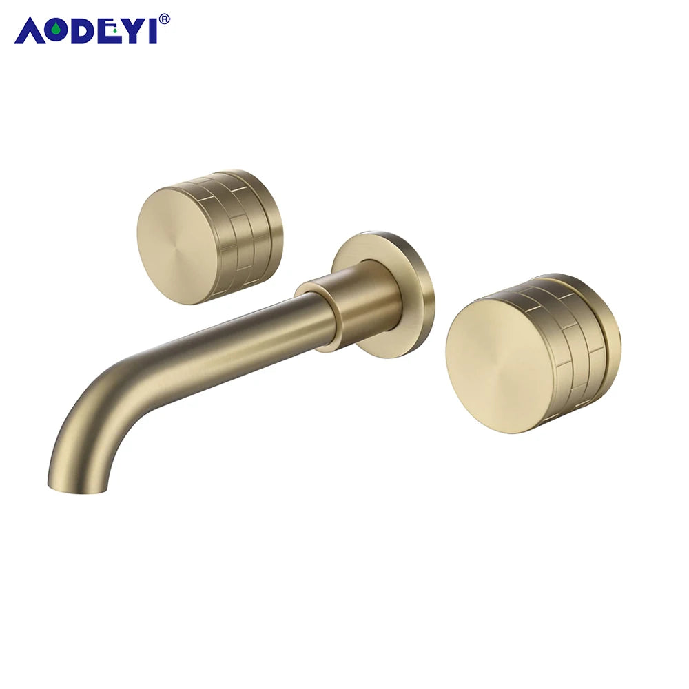 Black Bathroom Faucet Brass Double Lever Wall Mounted