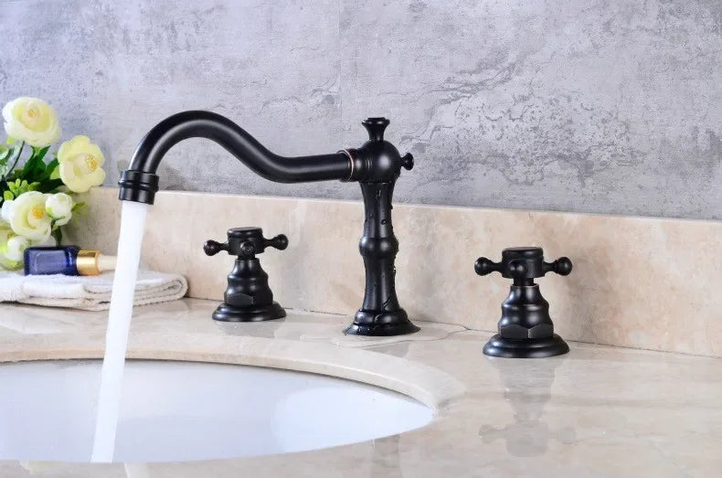 Zgrk Basin Faucet Black Brass Dual Handle Bathroom