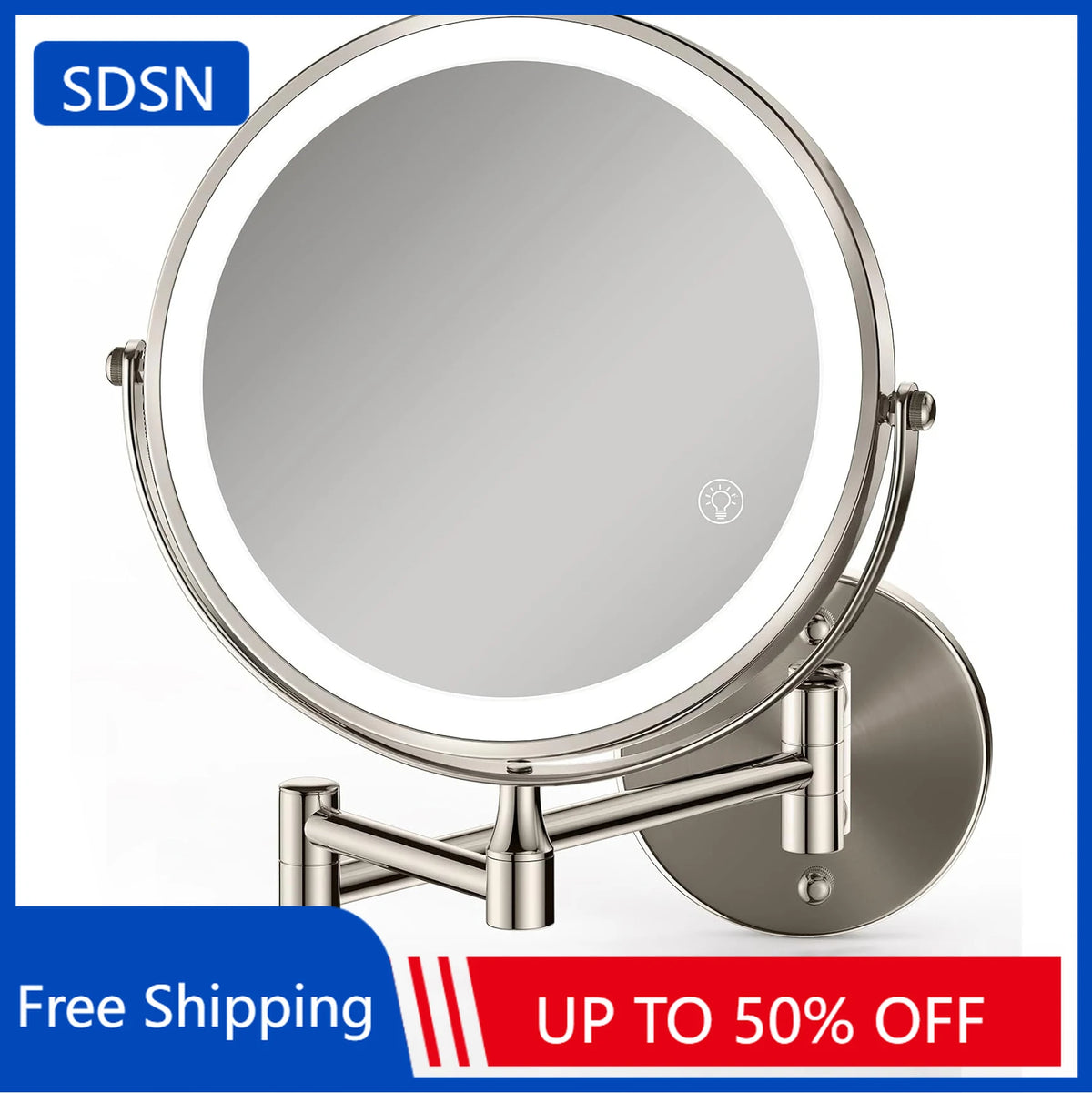 Brushed Nickel Touch Led Folding Bathroom Mirror 10x