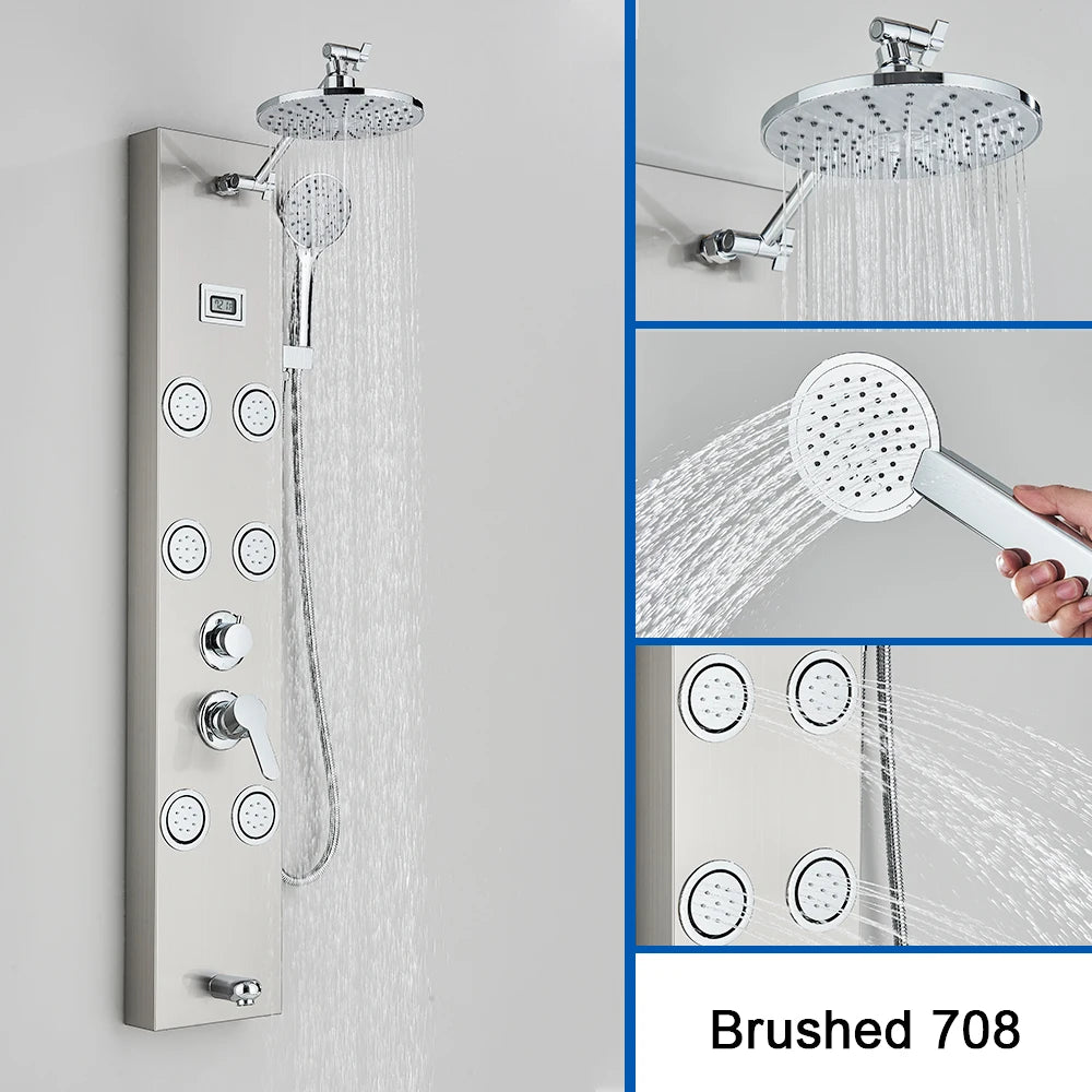 Black Shower Panel Column Big Screen Blue Light