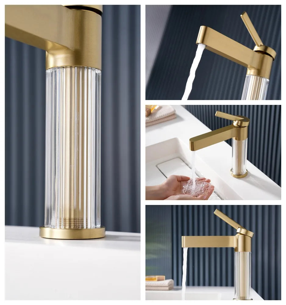 Yellow Bathroom Basin Faucet Acrylic Brass Cold Water