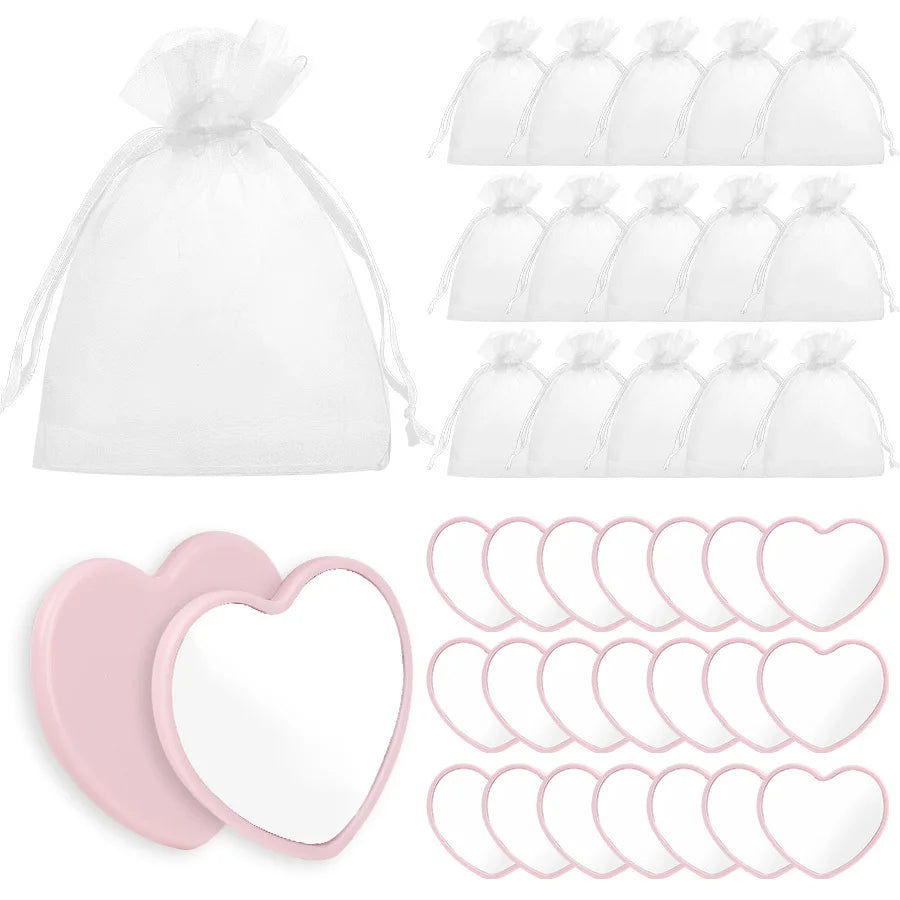 20pcs Gift - Pink Heart-Shaped Compact Vanity Mirrors