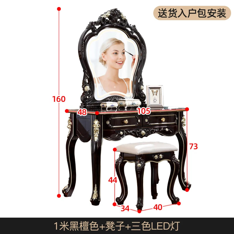 European Decor Makeup Vanity Desk Wooden Drawer White