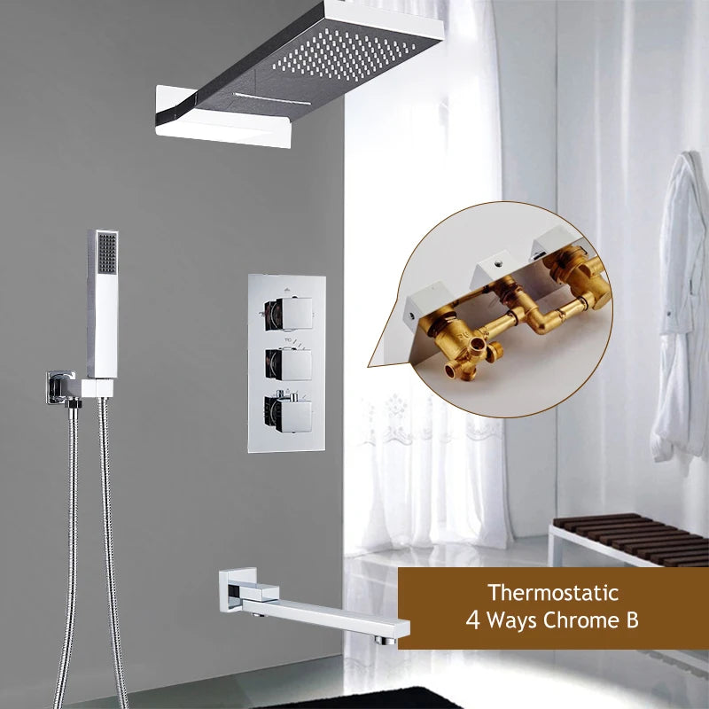 Thermostatic Shower Syste Waterfall Shower Faucet Concealed