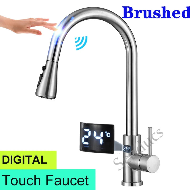 Sensor Touch Digital Sink Faucet Pull Down Sprayer