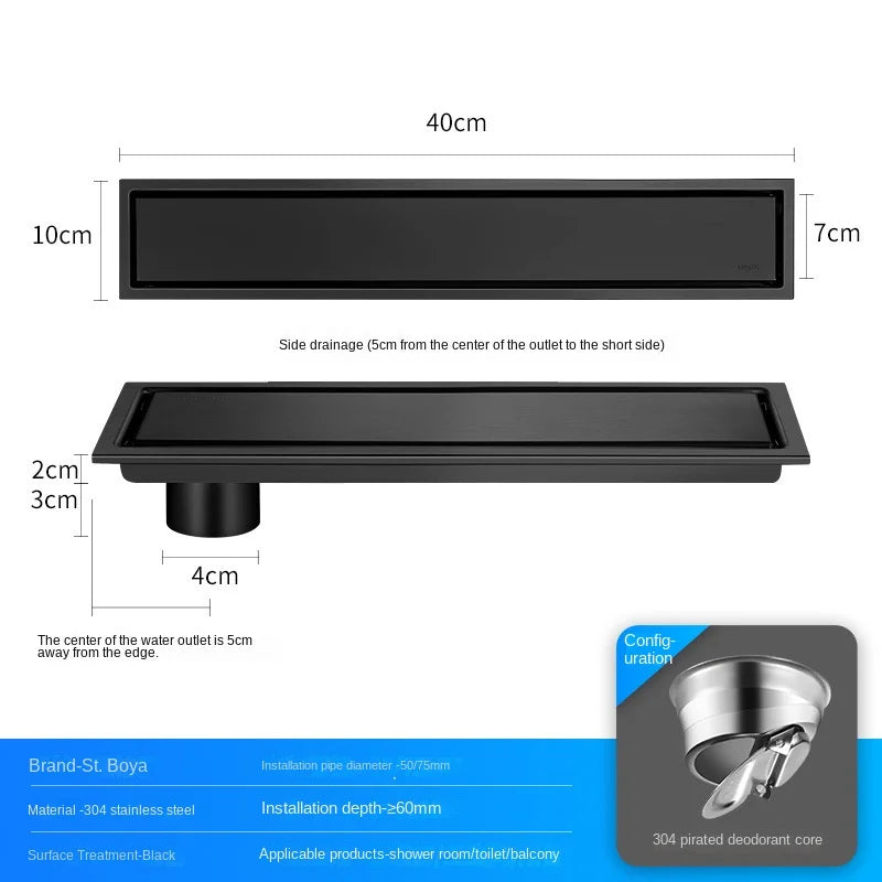 Invisible Tile Floor Drain Brshed Gold Black 304