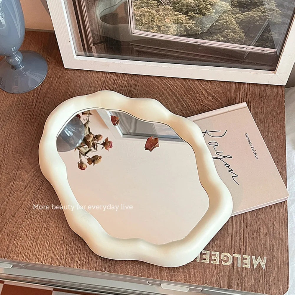 1pc Cream Style Makeup Mirror Decorative Irregular Simple