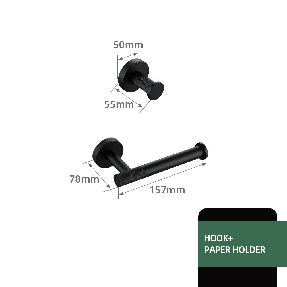 Black Bathroom Brass Knurled Kit Paper Holder Towel