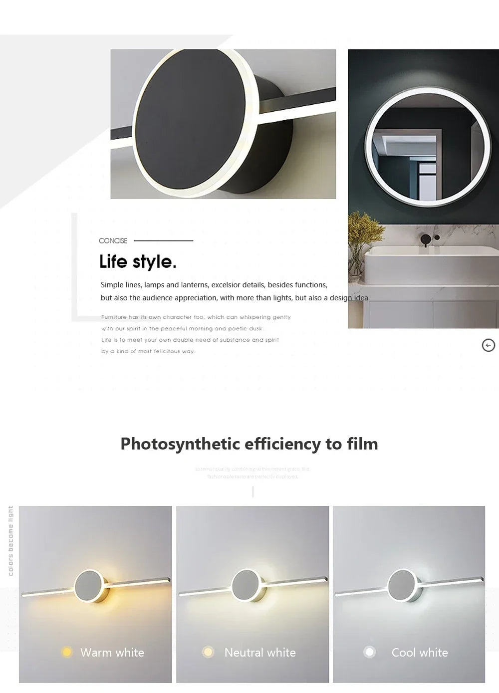 Modern Luxury Bathroom Wall Lamp Black White Aluminum