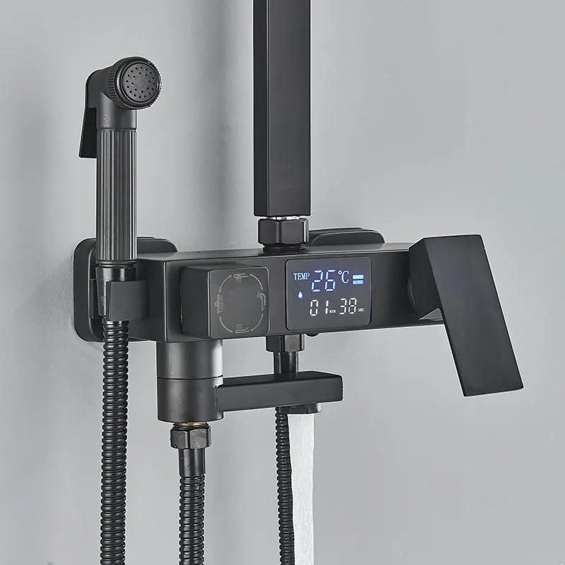 Black Thermostatic Shower Faucets Digital Display Screen Cold