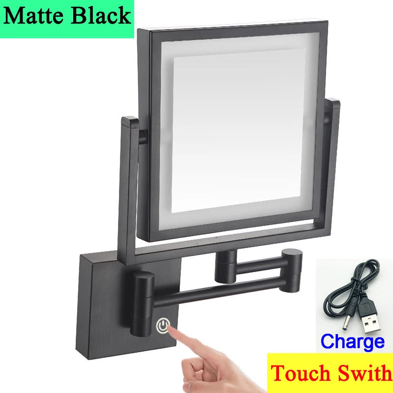 Square Touch Led Folding Bathroom Mirror 3x Magnifying