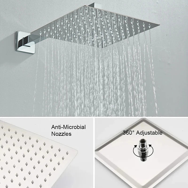 Chrome Concealed Bathroom Rain Waterfall Shower Faucets Wall