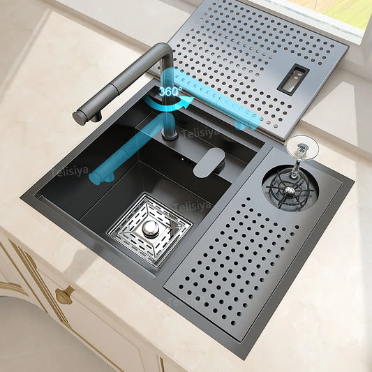 Hidden Cup Washer Bar Sink Stainless Steel Sink