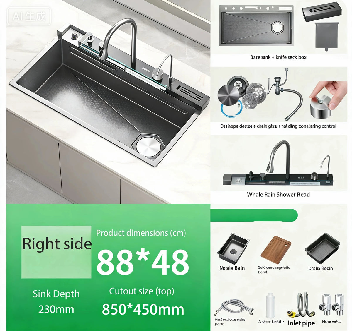 Stainless Steel Sink Waterfall Trash Can Cup Wash