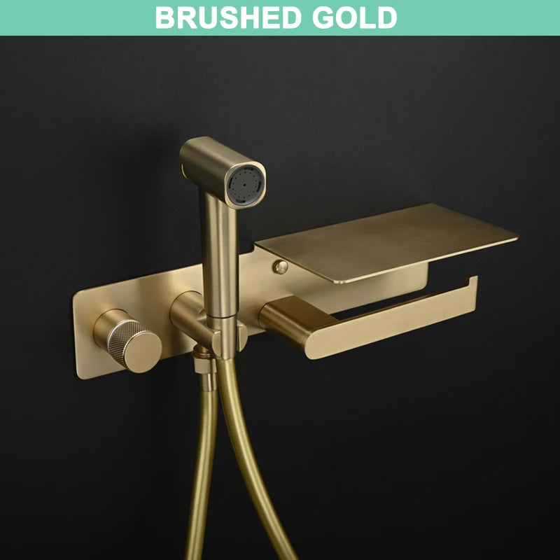 Brushed Rose Gold Bidet Sprayer Concealed Button Brass