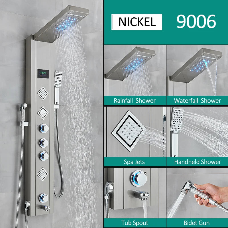 Black Nickel Led Shower Panel Six Functions Shower