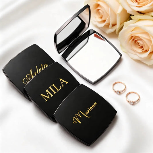 Personalized Engraved Compact Mirror Matte Black Pocket Makeup