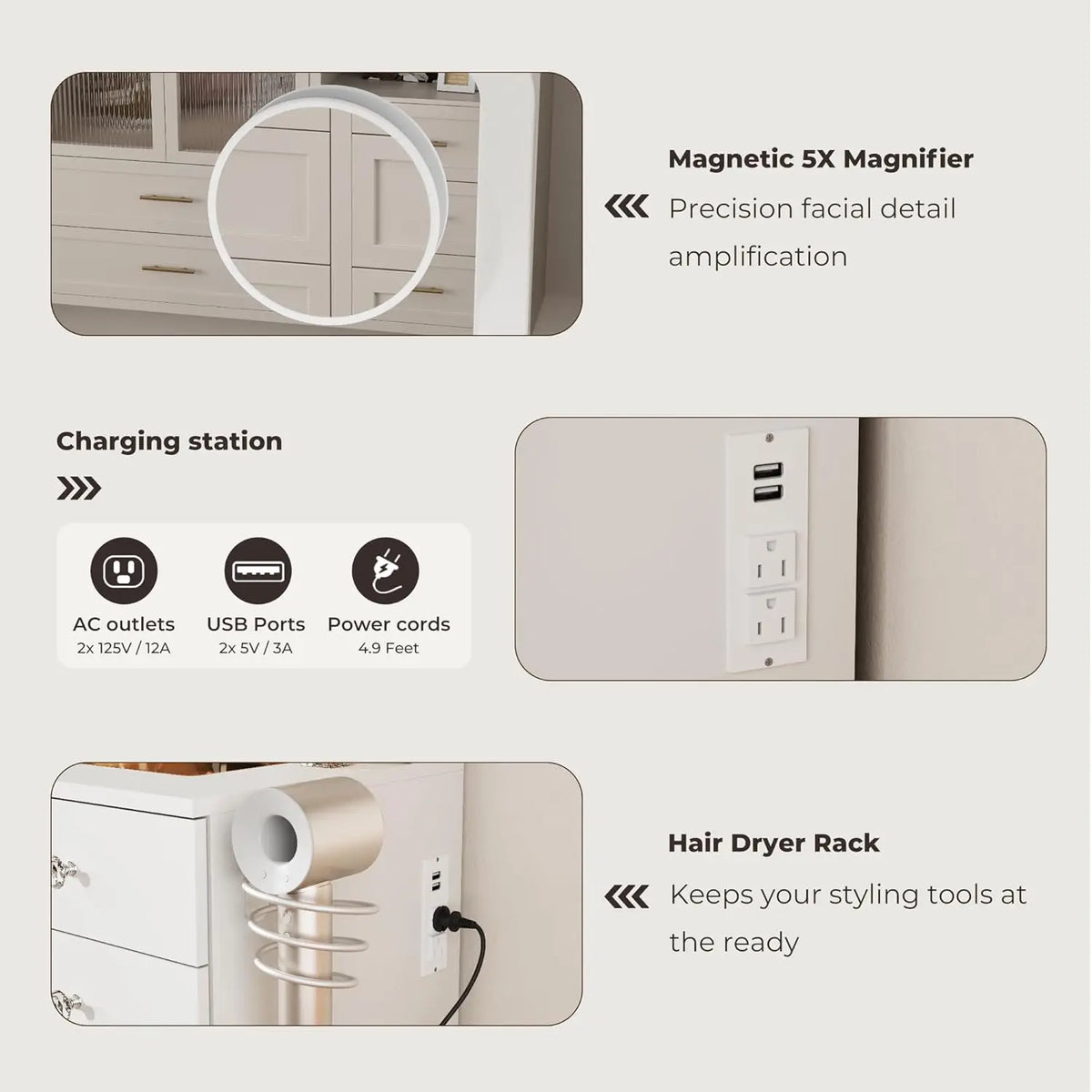 White Vanity Desk Mirror & Led Lights Modes