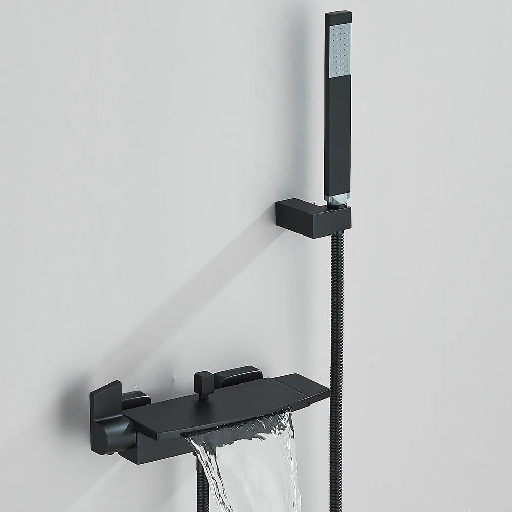 Black Waterfall Bathtub Shower Faucets Wall Mount Shower