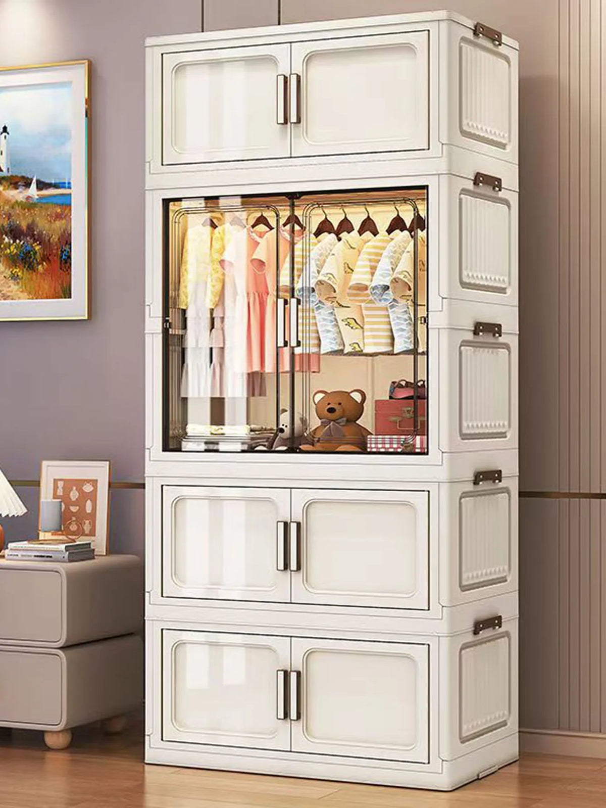 Multi-Functional Folding Storage Cabinet Doors White/Black/Gray