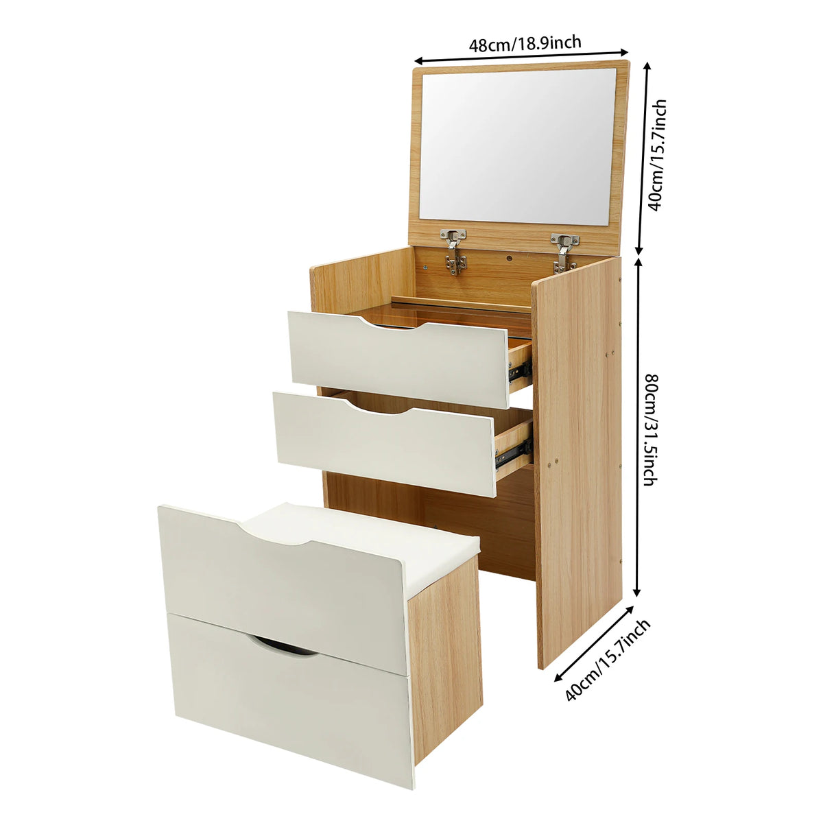 Makeup Vanity Table Drawers Dressing Table Foldable Mirror