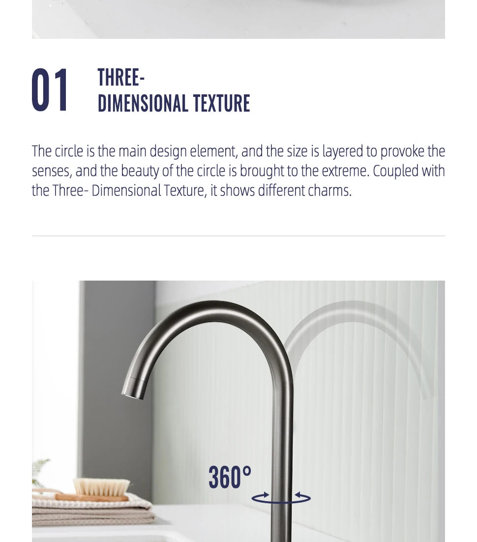 Gunmetal Basin Faucet Knurled Switch 360 Rotating Spout