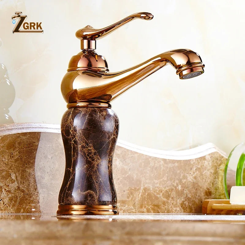 Luxury Golden Faucet Coffee Color Marble Bathroom Sink