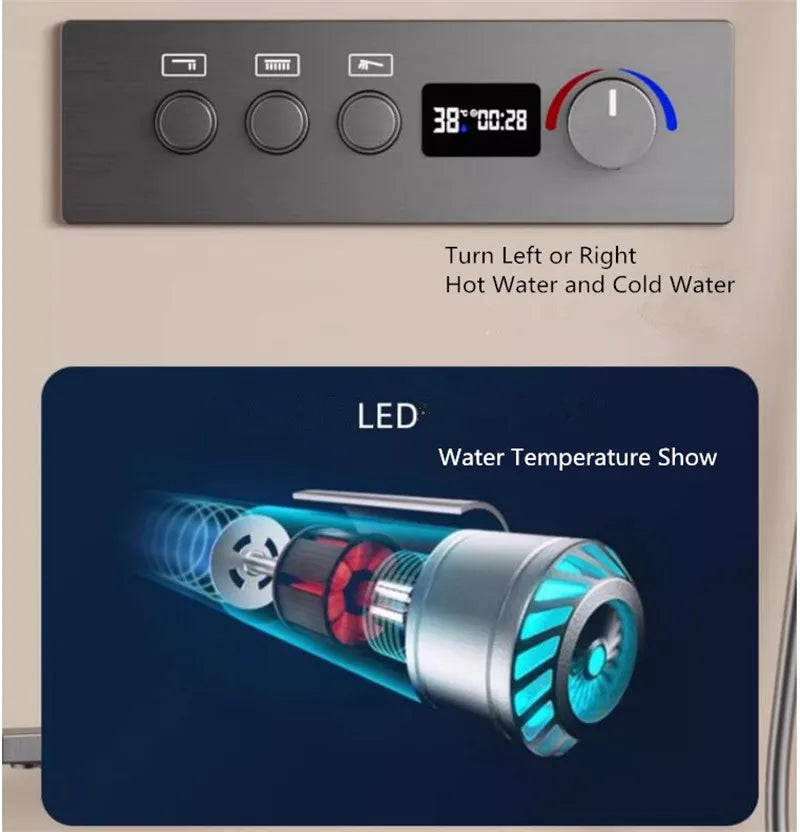Brushed Gold Thermostatic Bathroom Shower Faucet In Wall