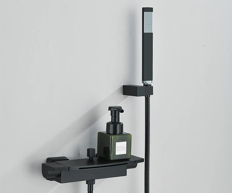 Black Waterfall Bathtub Shower Faucets Wall Mount Shower