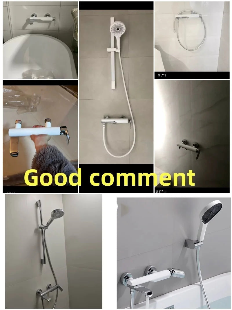 Brass Wall-Mounted Shower Faucet Handle Tap White Chrome
