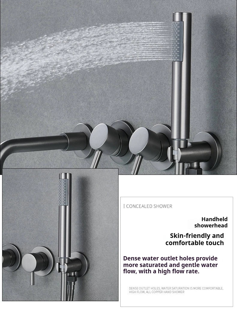 Farrete Concealed Wall-Mounted Bathtub Faucet Gun Grey All-Copper